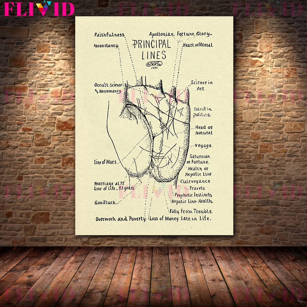 

Palmistry And Fortune Telling,Vintage Wall Art Canvas Painting,Vintage Phrenology And Palmistry Art,Poster And Print, Home Decor