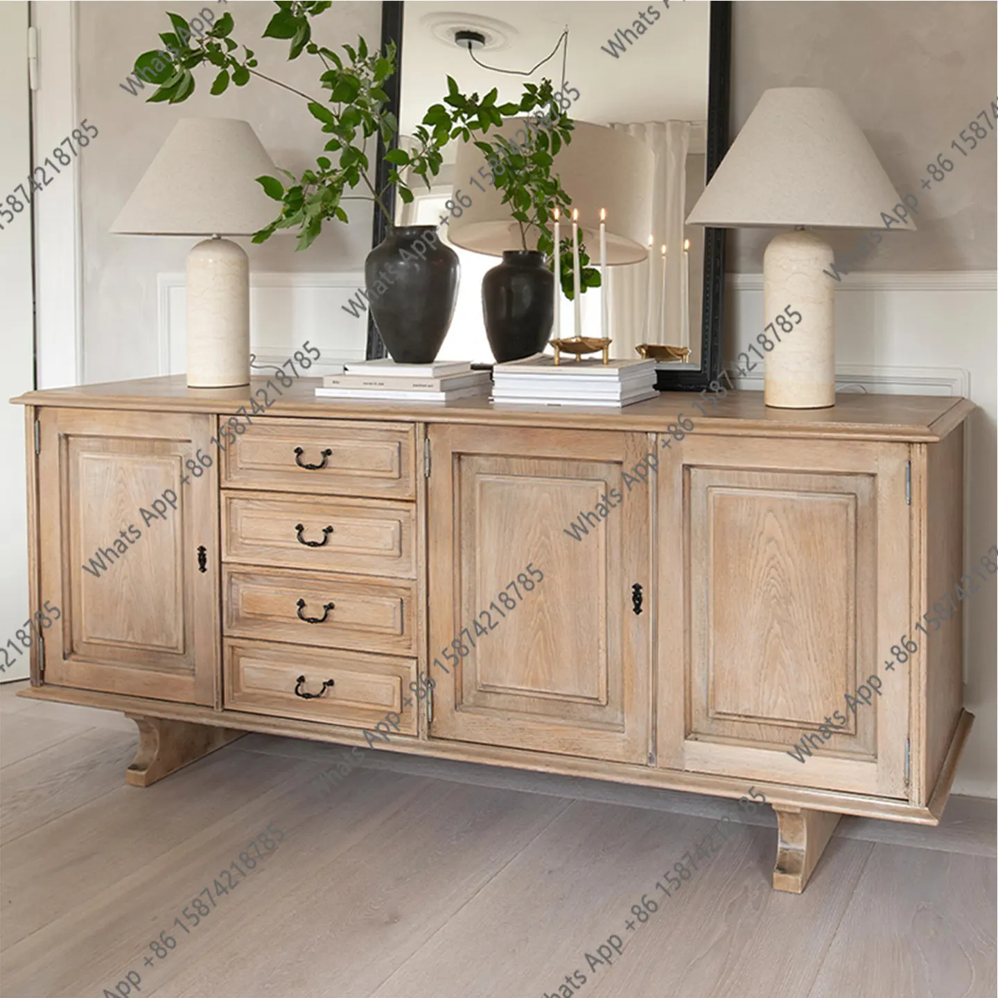 

French retro TV cabinet, living room dining side entrance cabinet, American old partition light luxury storage tea cabinet