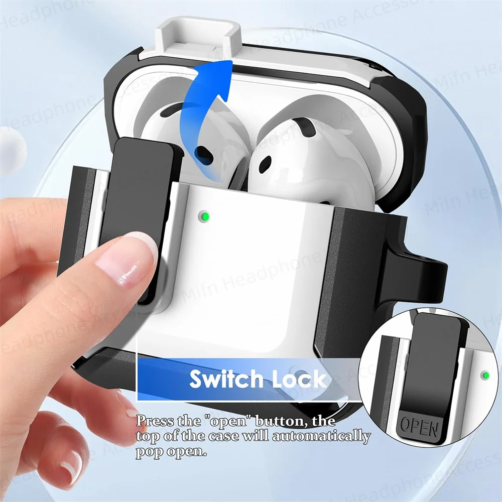 Novo para airpods 4th caso com bloqueio seguro à prova de choque proteger capa dura para apple airpods 4th geração caso com kit mais limpo