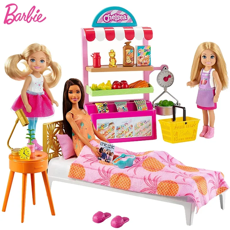 Original Barbie Club Chelsea Mini Kelly Series Barbie Dolls Life Relax Simulation Bed Time Toys for Girls Princess Family Gifts