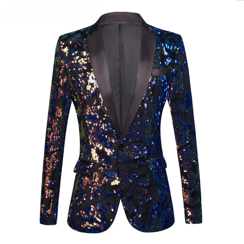 

Luxury Shawl Lapel Designs Plus Sequins Suit Jacket DJ Club Stage Singer Clothes Nightclub Wedding Party Dress