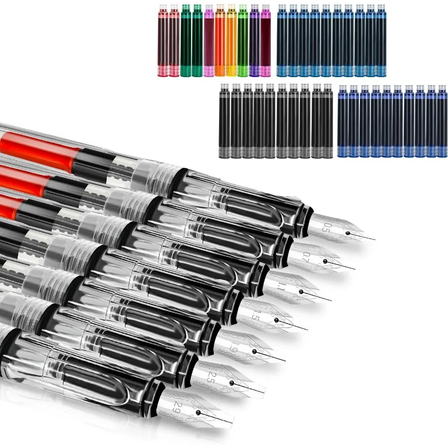 

Набор для каллиграфии, 7 перьевых ручек с различным сменным наконечником и 40 сменными чернильными картриджами в 11 цветов для начинающих Wri