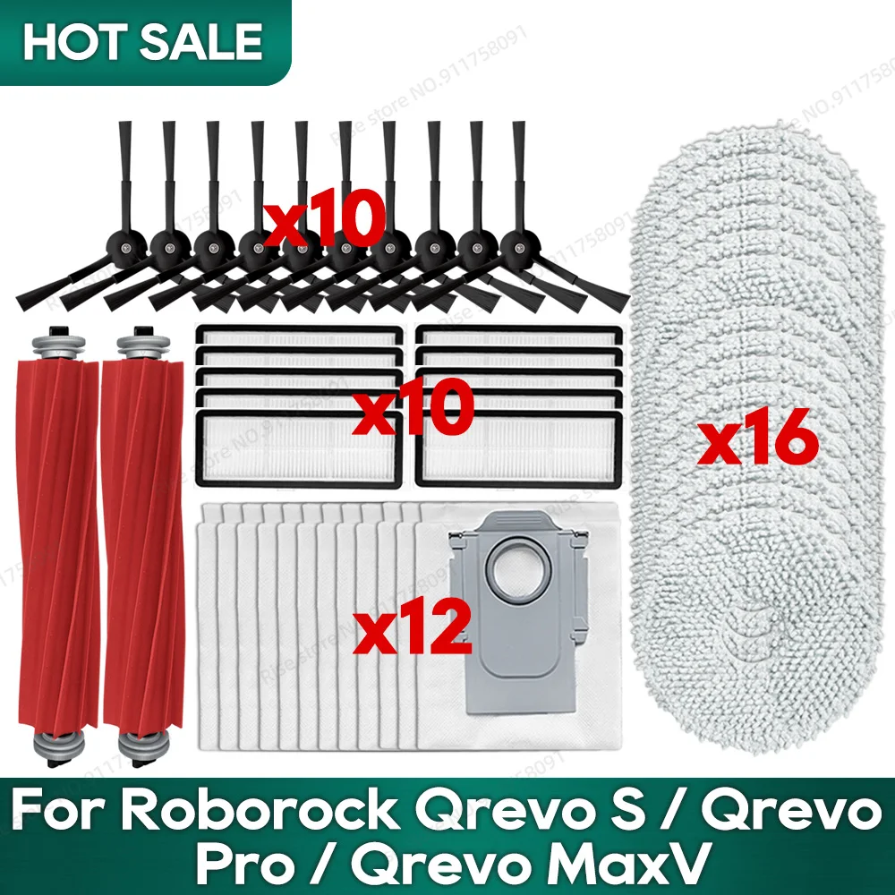 Fit for Roborock Qrevo Pro, Qrevo MaxV, Qrevo S, Qrevo Plus Accessories Mop Hepa Filter Main Side Brush Replacement Parts