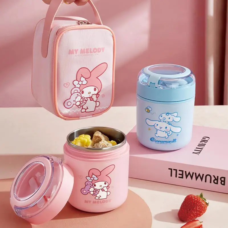 520Ml Cartoon Sanrio My Melody Breakfast Cup Cinnamoroll Kawaii Portable 304 Insulated Milk Cup Lunch Box Lunch Bag Girl Gift