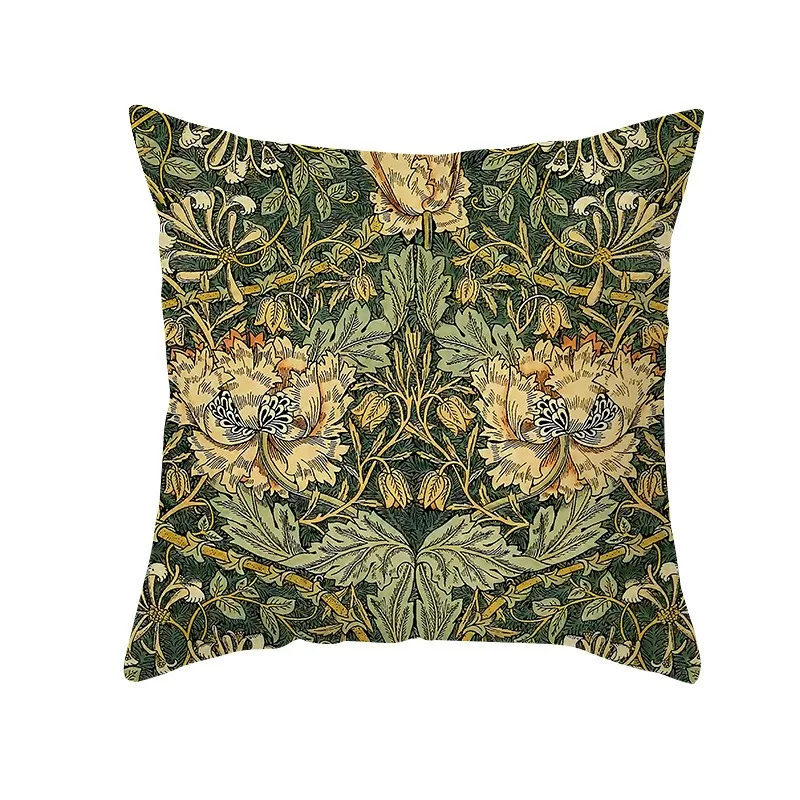 William Morris Style Vintage Floral Cushion Cover Peach Skin Botanical Throw Pillow Case for Living Room Sofa Home Decor 1PC