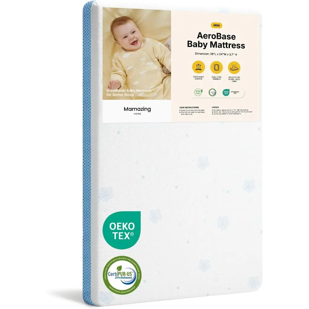 

Mini Crib Mattr38" L x 24" W, 2-Stage Breathable Mattr, Non-Toxic, Waterproo Sleep Surace, hine-Washable Outer Cover or Easy Car