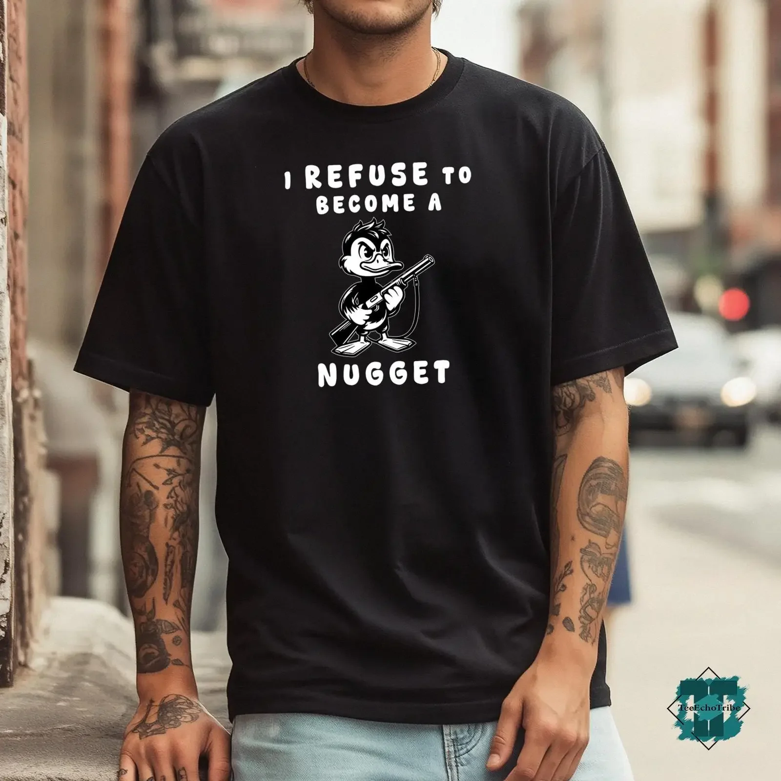 Funny Duck T Shirt I Refuse to Become a Nugget Dark Humor vintage Washed Comfortable Unisex Breathable fashion