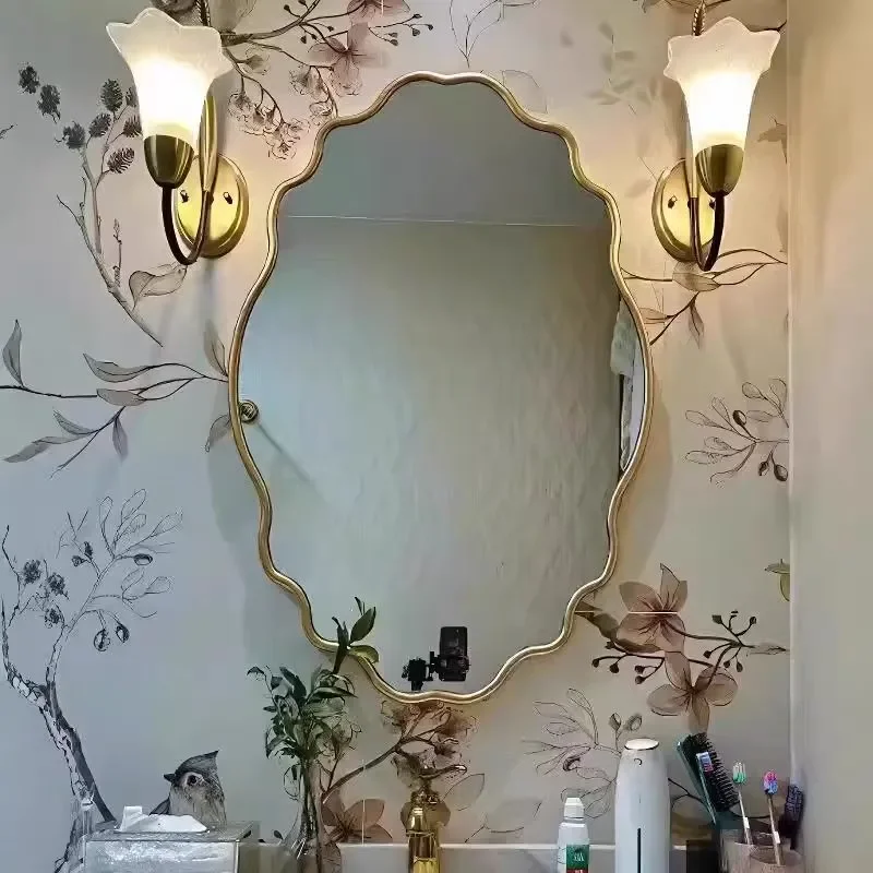 French Wave Oval Wall Mounted Bathroom Washbasin Mirror Creative Touch LED Intelligent Fill Light Makeup Vanity Glass