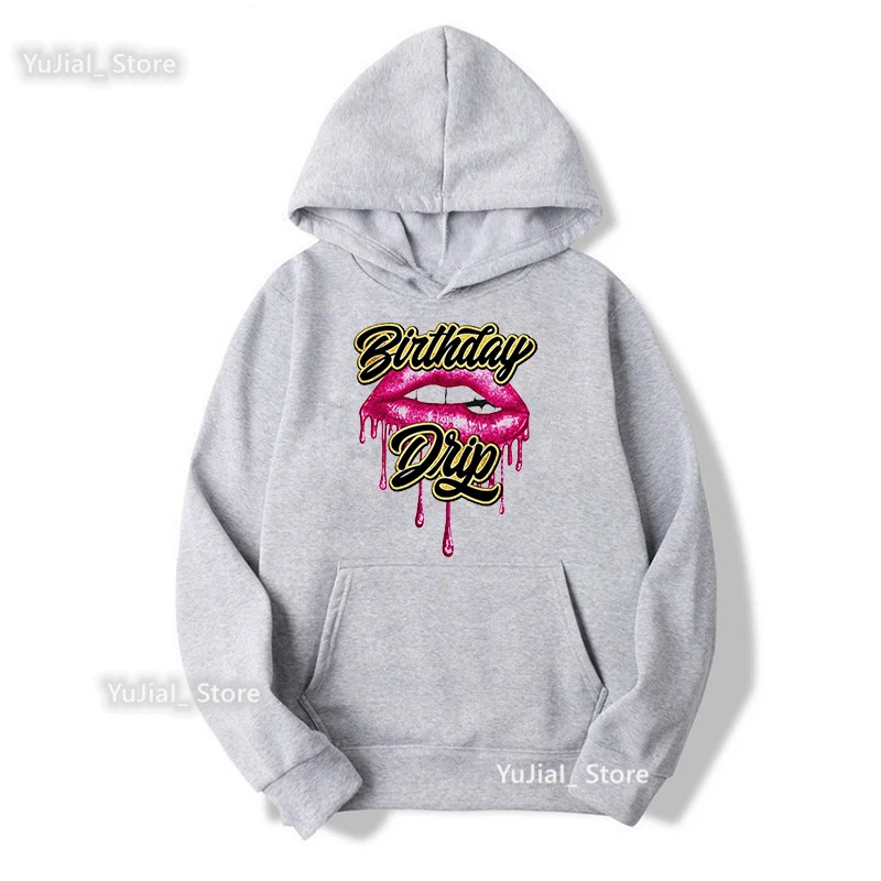 Red Lips Birthday Drip Graphic Print Cap Hoodie Women'S Clothing Drip Squad Sweatshirt Femme Fashion Long-Sleeved Tracksuit