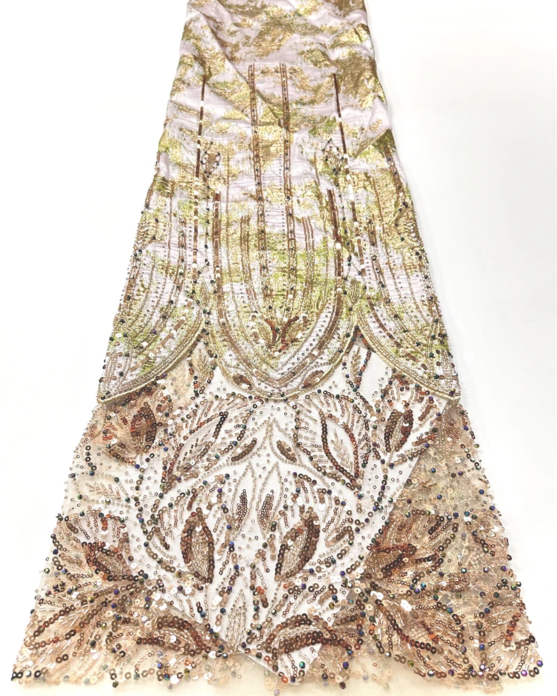 

Luxury African Sequence Lace Fabric High Quality Sequins Lace Embroidery Beaded Mesh Fabric For Women Wedding Party Dresse
