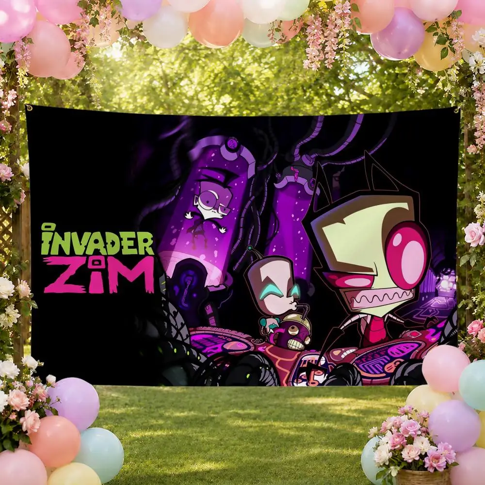 Cartoon Popular Classic Invader Zim Flags Fan Banner Tapestry Wall Hanging Garage BarDorm Camp Party Outdoor Home Decor Gift
