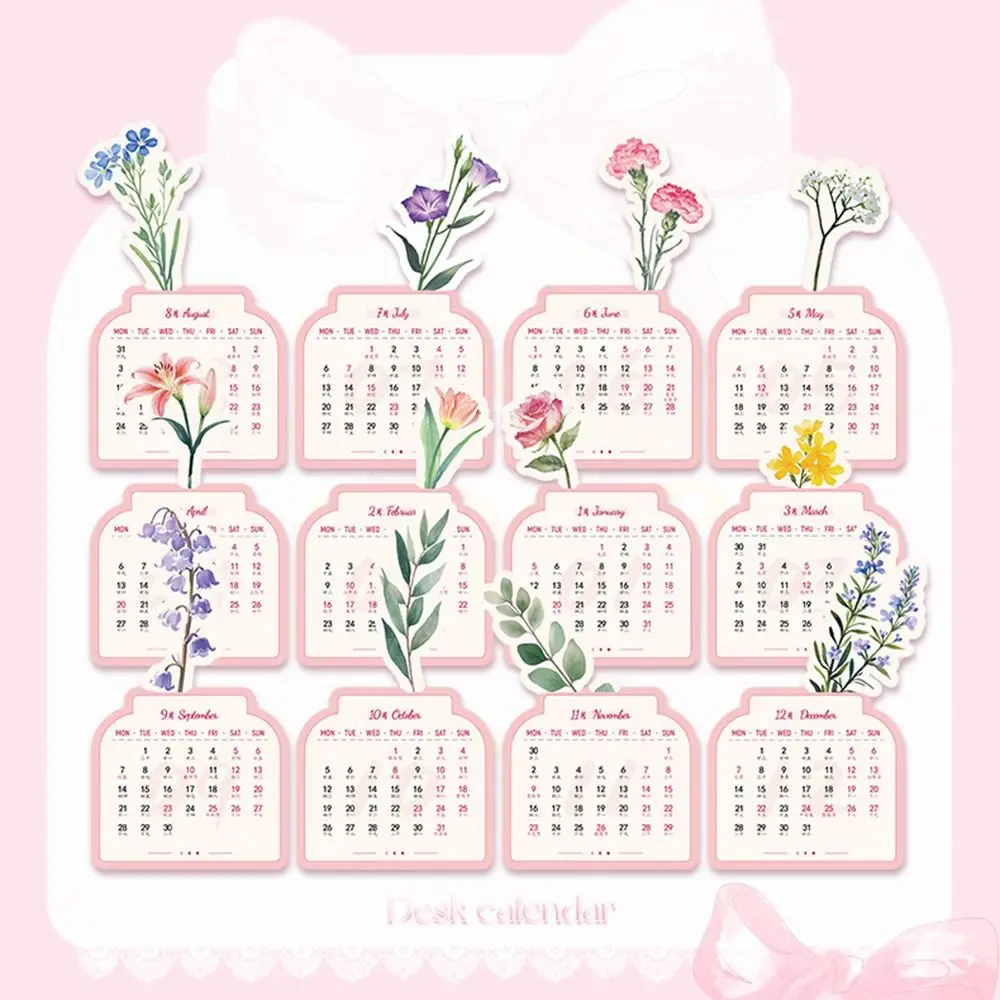 

Wooden Base 2026 Desktop Calendar Detachable Base Vase Shaped Monthly Planner Date Display Floral Theme