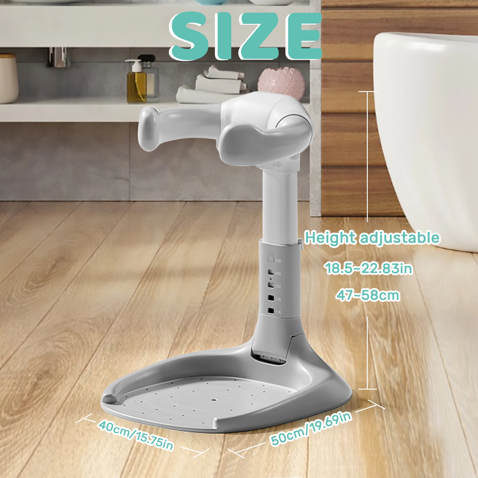 Baby Bath Stand, Baby Shower Standing Support with Adjustable Height and Armrest, Portable Bath Helper with Anti-Skip Base