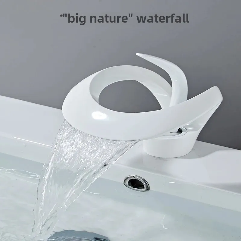 Luxury Grey Bathroom Basin Faucet Brass Single Handle Waterfall Mixer Tap Modern Hot Cold Sink Mixer