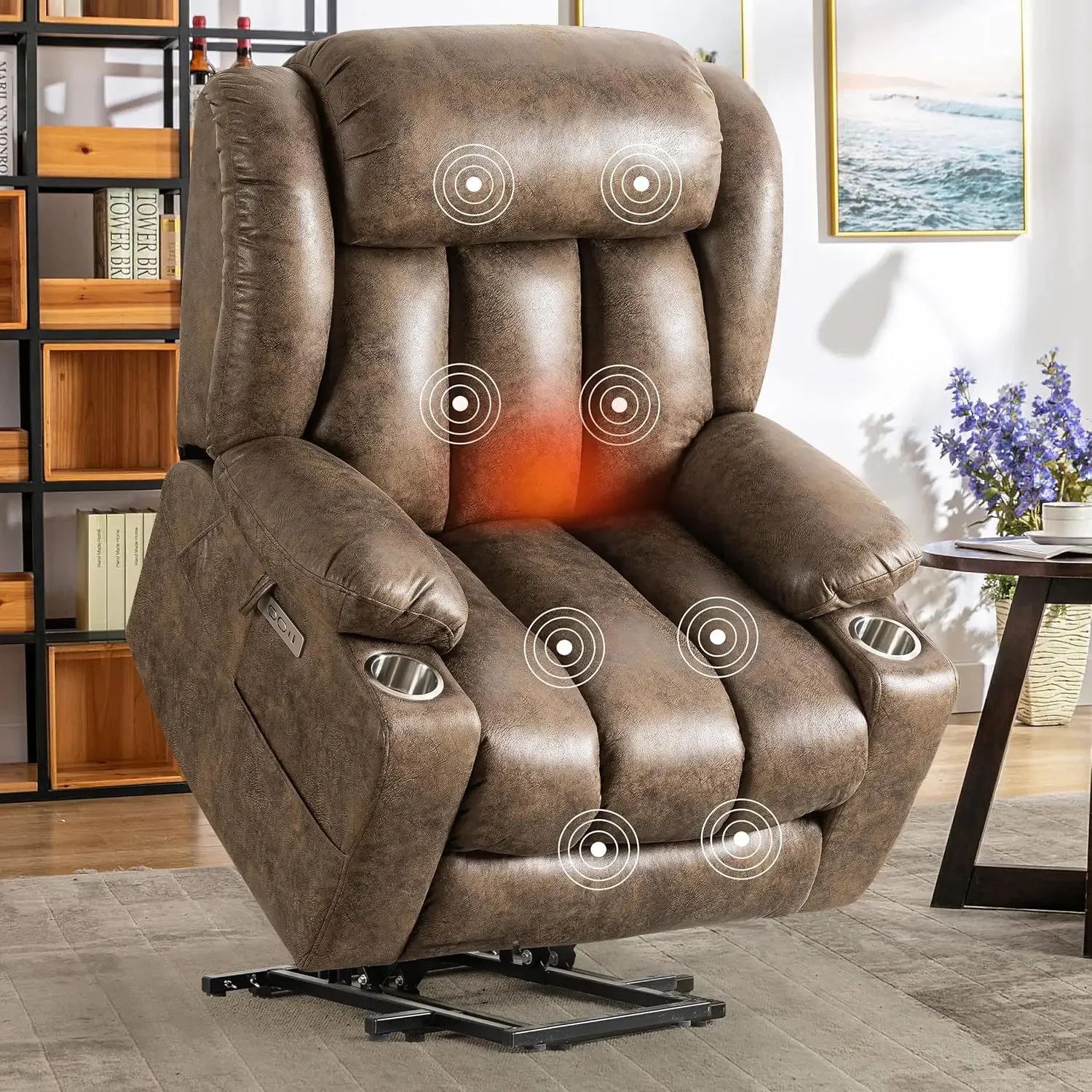 

Oversized Power Lift Recliner Chair with Massage and Heat for Elderly, Overstuffed Wide Reclinersn