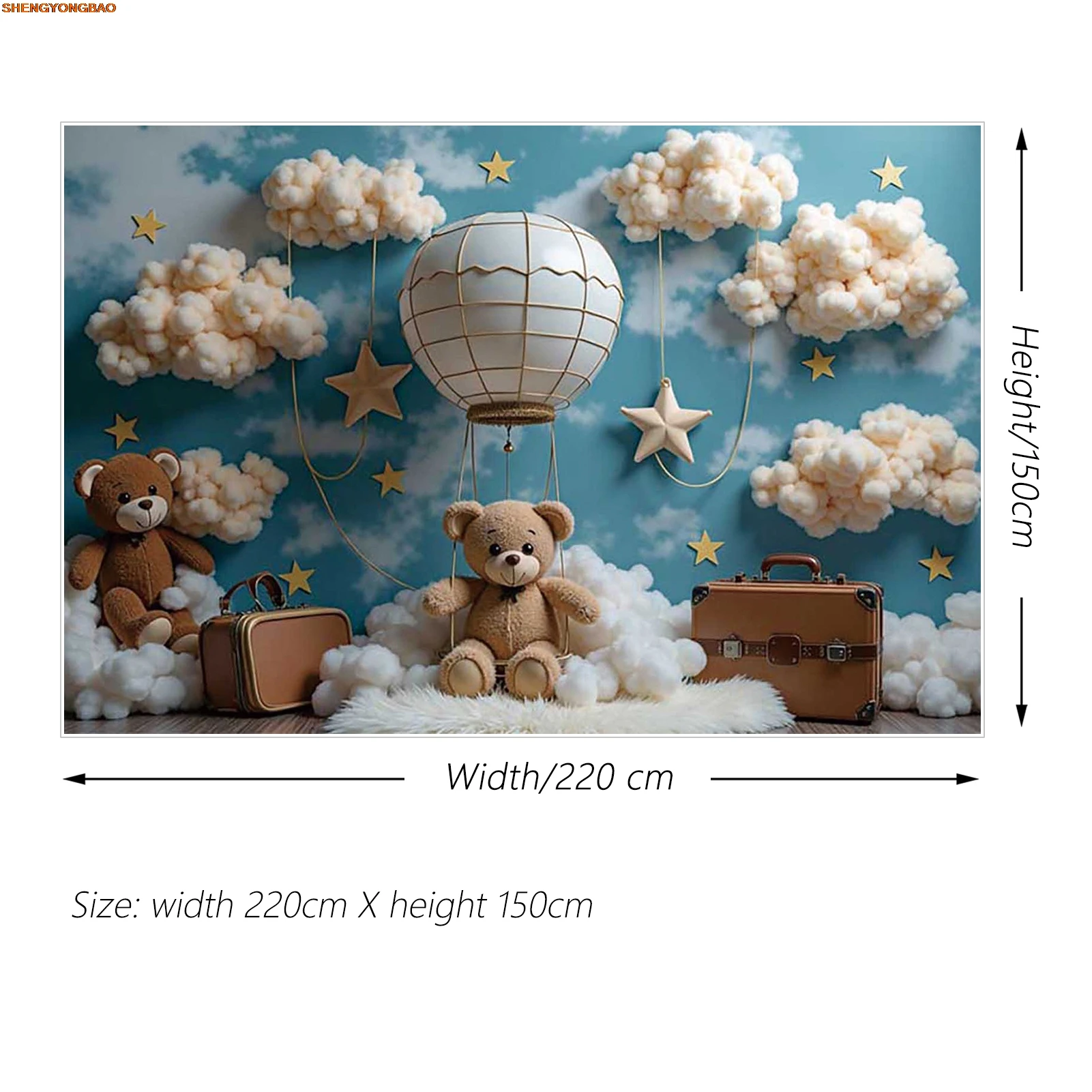 خلفية تصوير لعيد ميلاد الطفل القرش تيدي بير حقيبة السماء الزرقاء خلفية للتصوير الفوتوغرافي دعائم كشك تصوير لاستوديو الأطفال