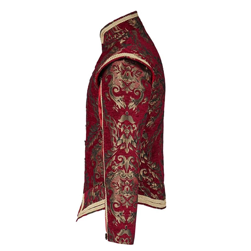 Herren Renaissance Retro Royal Jacke Mantel Prinz Edler König Kolonial Piratenkostüm Doppelmantel Gotische Stickerei Cosplay Kostüm 2026 – Detail 12