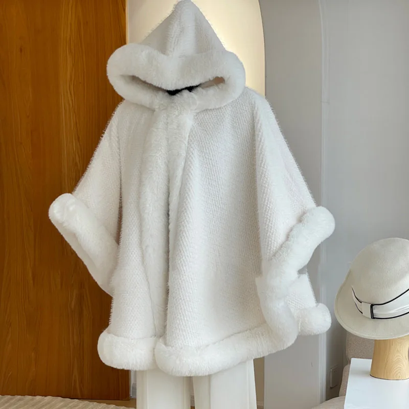 

Зимняя новая утолщенная норковая шерсть с полной отделкой, накидка из искусственного меха, верхняя одежда с капюшоном, свободный флисовый плащ, пальто, женское праздничное платье, теплые накидки