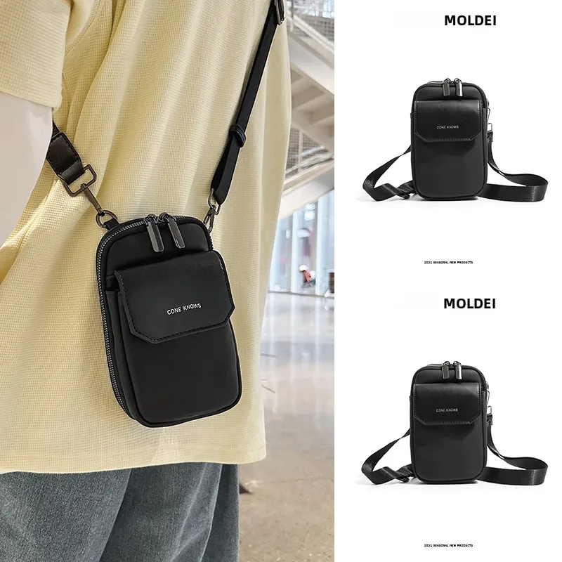 Bolso Bandolera  de Lona, Estilo Casual de Verano, Unisex, para Deportes al Aire Libre, para Teléfono, Diseño Simple Negr...