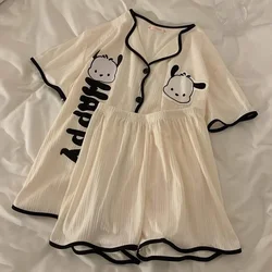 Sanrio kawaii anime pajama set Kuromi Pochacco sweet and simple summer casual loose short-sleeved home wear gift for girls