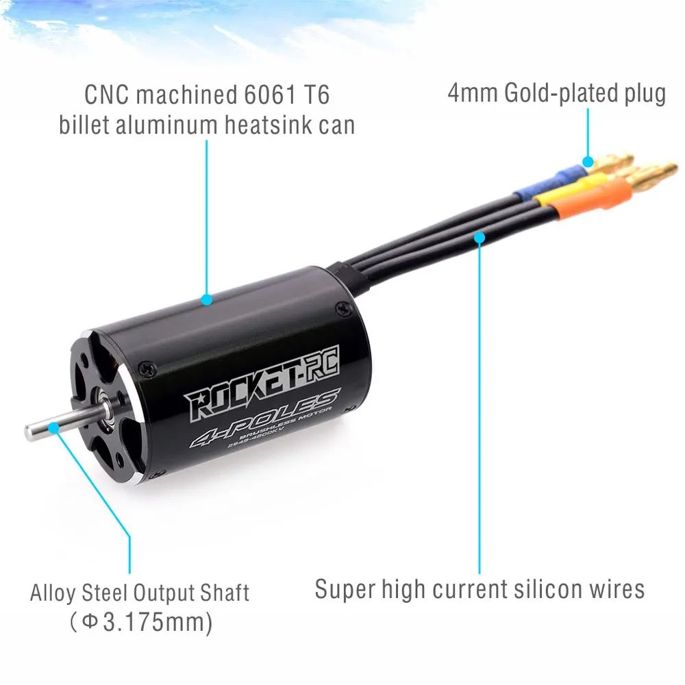 Rocket 2948 3450KV 4800KV 3,175 mm waterdichte borstelloze motor voor 600-800 mm RC boot Feilun FT011 Traxxas M41 Catamaran Spartan