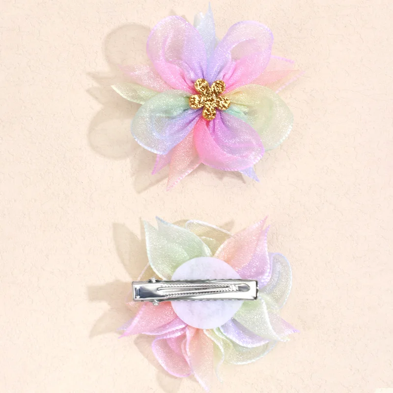 2Pcs Mesh Flower Hairpins Sweet Hair Bows Clip For Girls Ribbon Bow Alligator Barrettes Kids Side Clips Sweet Headdres