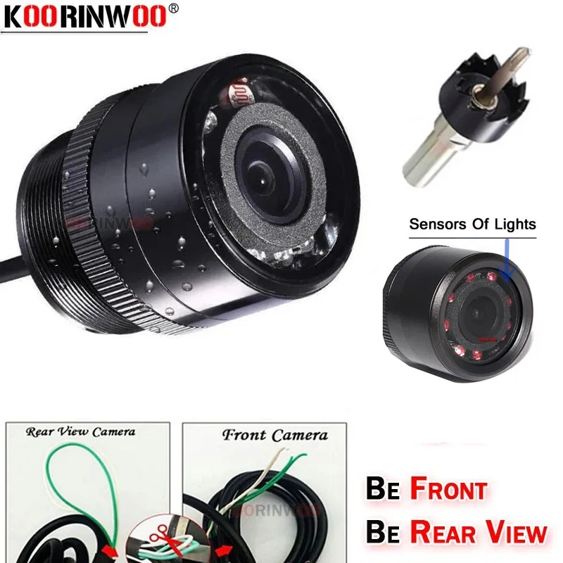 Koorinwoo kabel przełącznika do aparatu cofania lusterka z przodu 9 lampa IR 12v kamera bezpieczeństwa do radia samochodowego z systemem Android
