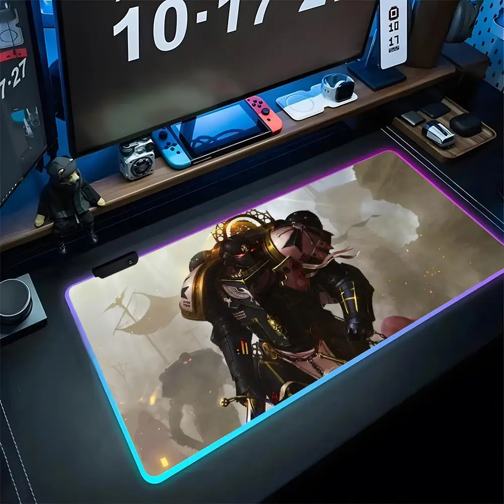 

W-Warhammers 40K Mouse Pad Gaming Rgb Mousepad Backlit Keyboard Gamer Girl Xxl Laptop Office Mat Table Pads Deskpad