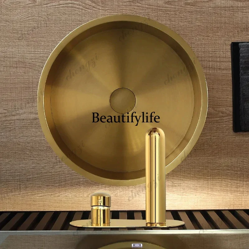 TTT Bathroom Washbasin High Quality Stainless Steel Round Gold Countertop Sinks Drain Hotel Villa Art Basin Bar Wash Basin bb369