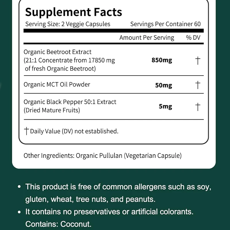 Sugar Beetroot 21:1 Concentrated 17850 Milligrams, Used for Healthy Blood Pressure and Energy Supplements, Non GMO, 60 Capsules