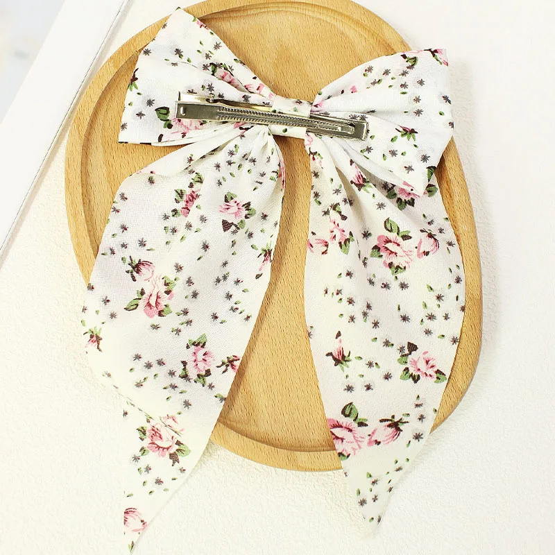 Bow Hair Clip Korea Fashion Style Big Bow Ribbon Hair Tie Small Fresh Floral Hairpin Bowknot Hair Duckbill Clip Accessories