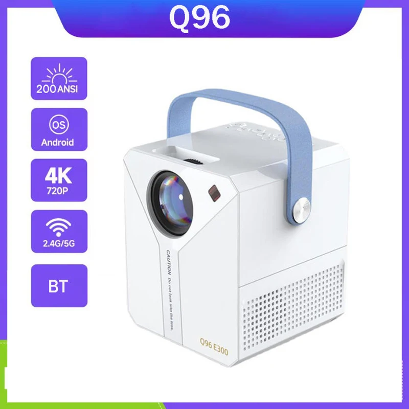 

Q96 E300 Projector Support 4K with BT 4G 5G Dual Band WIFI Wireless Android 200 ANSI 1080P Portable Outdoor Projector