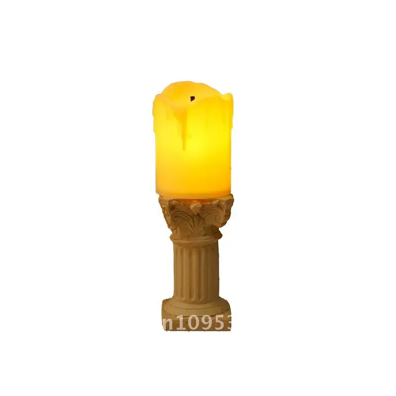 

European Retro Roman Column Night Light Bedroom Dormitory Reading Decorative Candle Light Bedside Desktop Ornament Plastic
