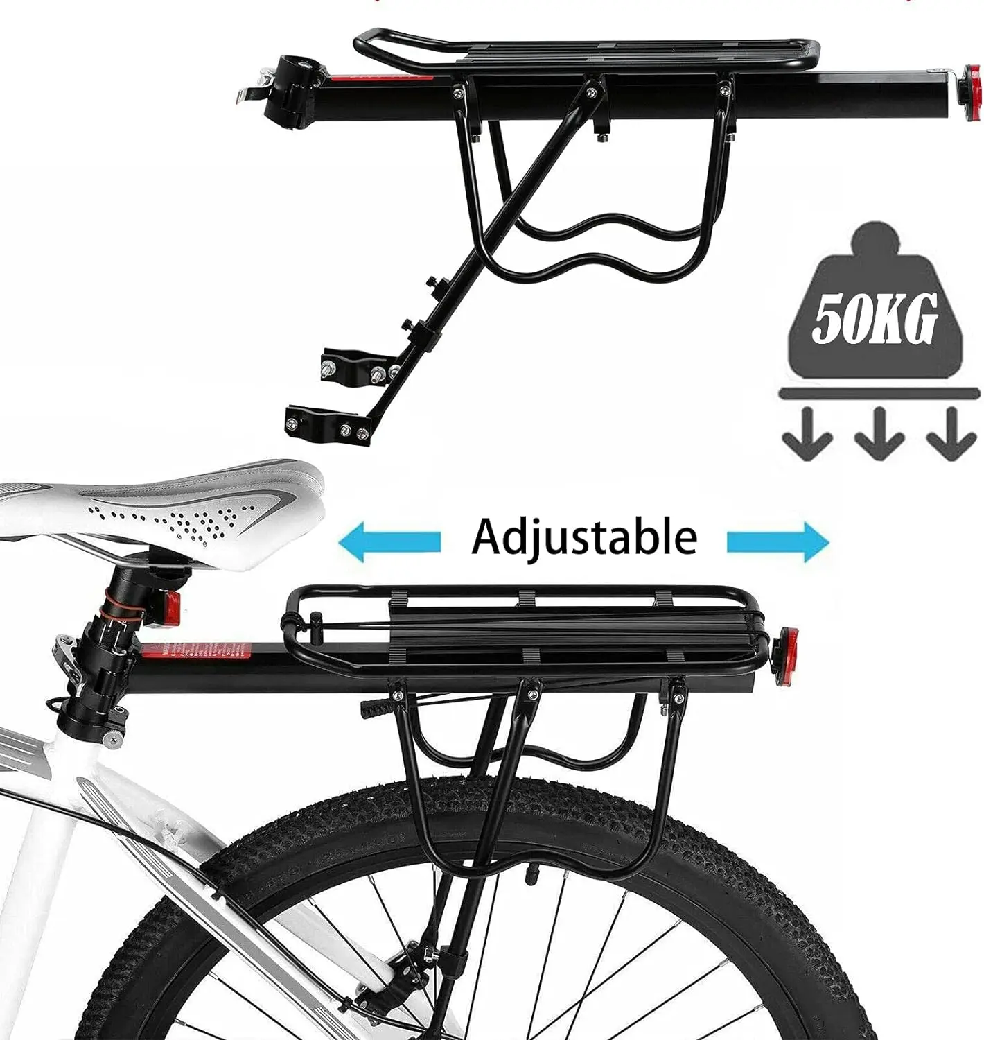 Bike Cargo Rack Rear Bike Rack Quick Release Adjustable 132-242 Lb Load Universal MTB for Road Bicycle Rear Racks