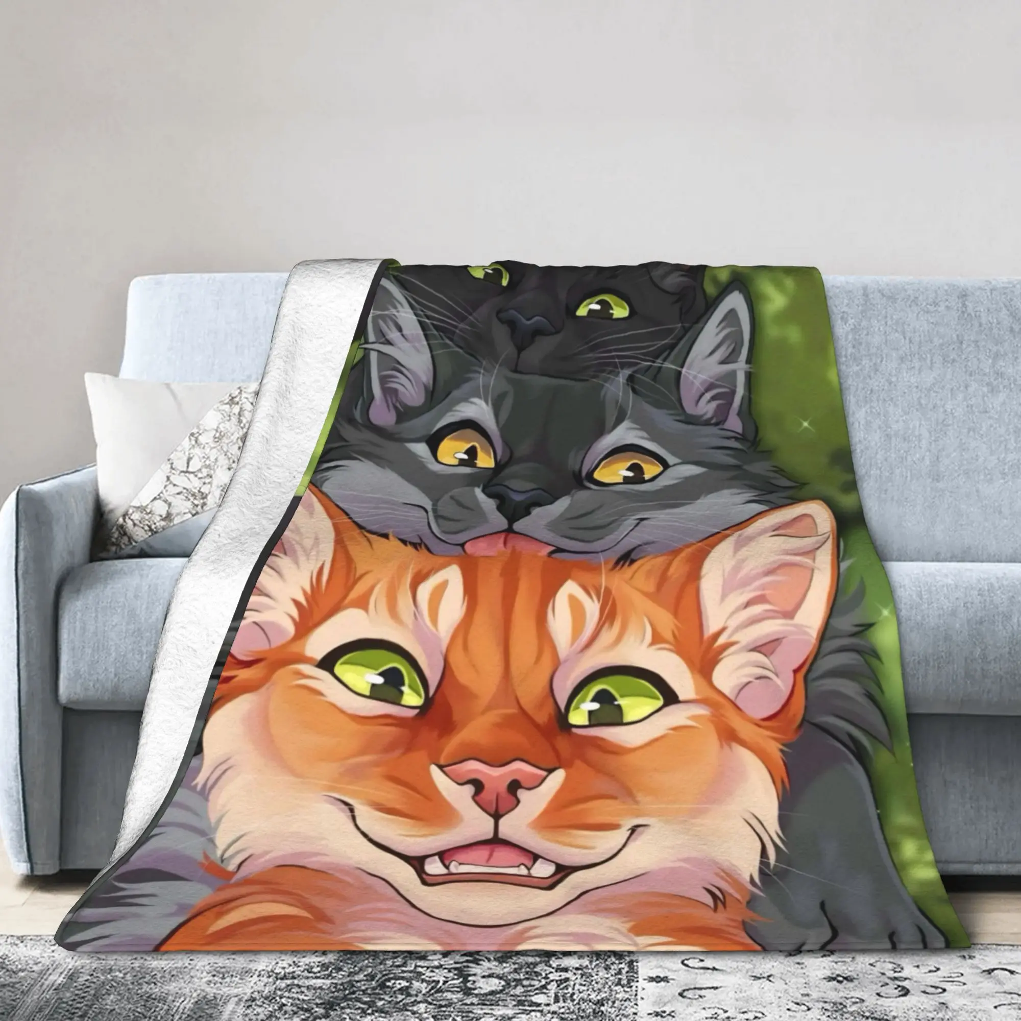 Warriors Fireheart Graystripe Cats Flannel Throw Blankets Ravenpaw for Bedspread Knitted Blanket Portable Multifunction Throws