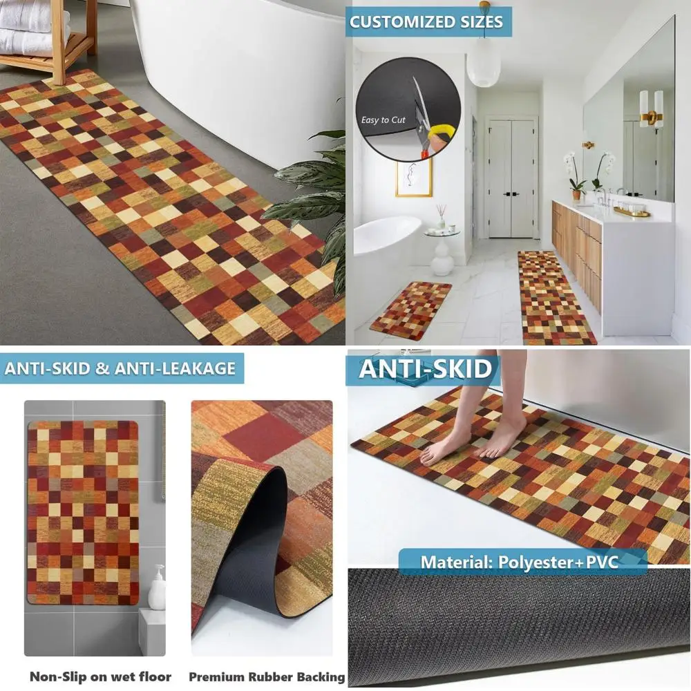 

custom-sized rubber non-slip absorbent thin bathroom rugs, quick-dry and door-friendly