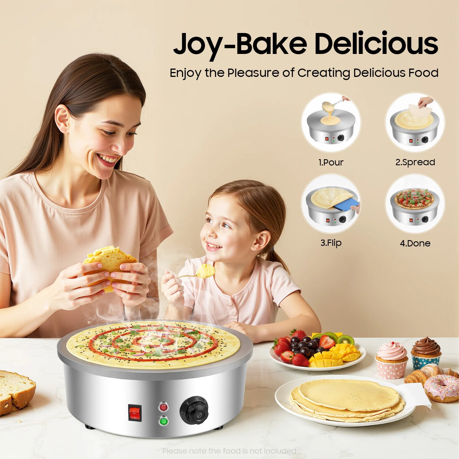 Máquina para Hacer Crepas, Máquina para Hacer Tortillas Plateadas, Esparcidor de Masa, 3kw, Herramienta de Cocina para Blintzes y Panqueques