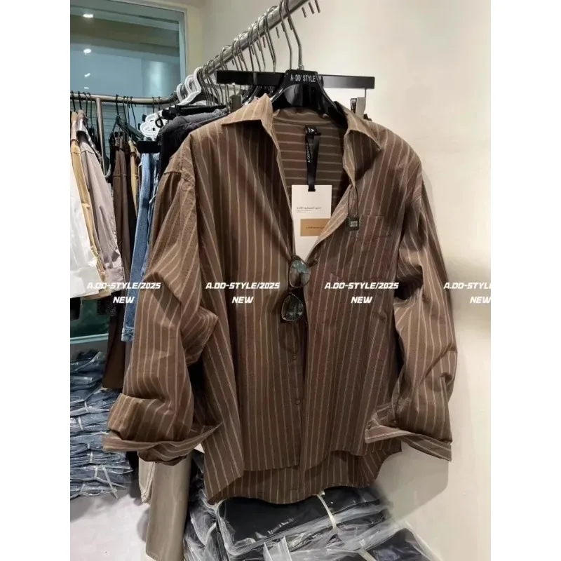 Corea Dongdaemun otoño nueva camisa de manga larga a rayas Tops casuales de mujer