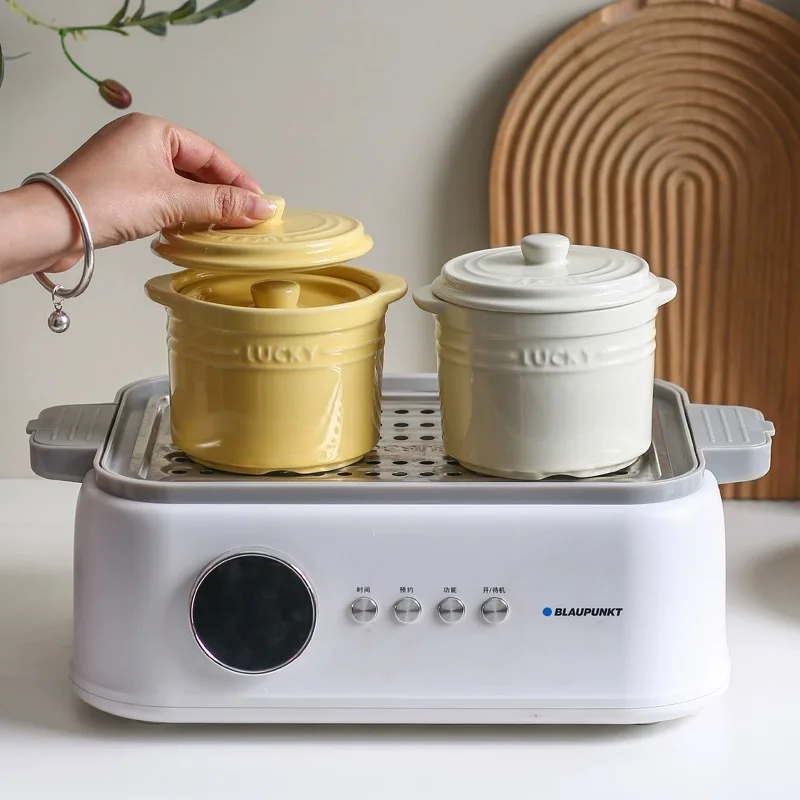 

Ceramic double-lid steaming bowl, household stewing bowl, steaming egg bowl, double-eared bird's nest stewing bowl