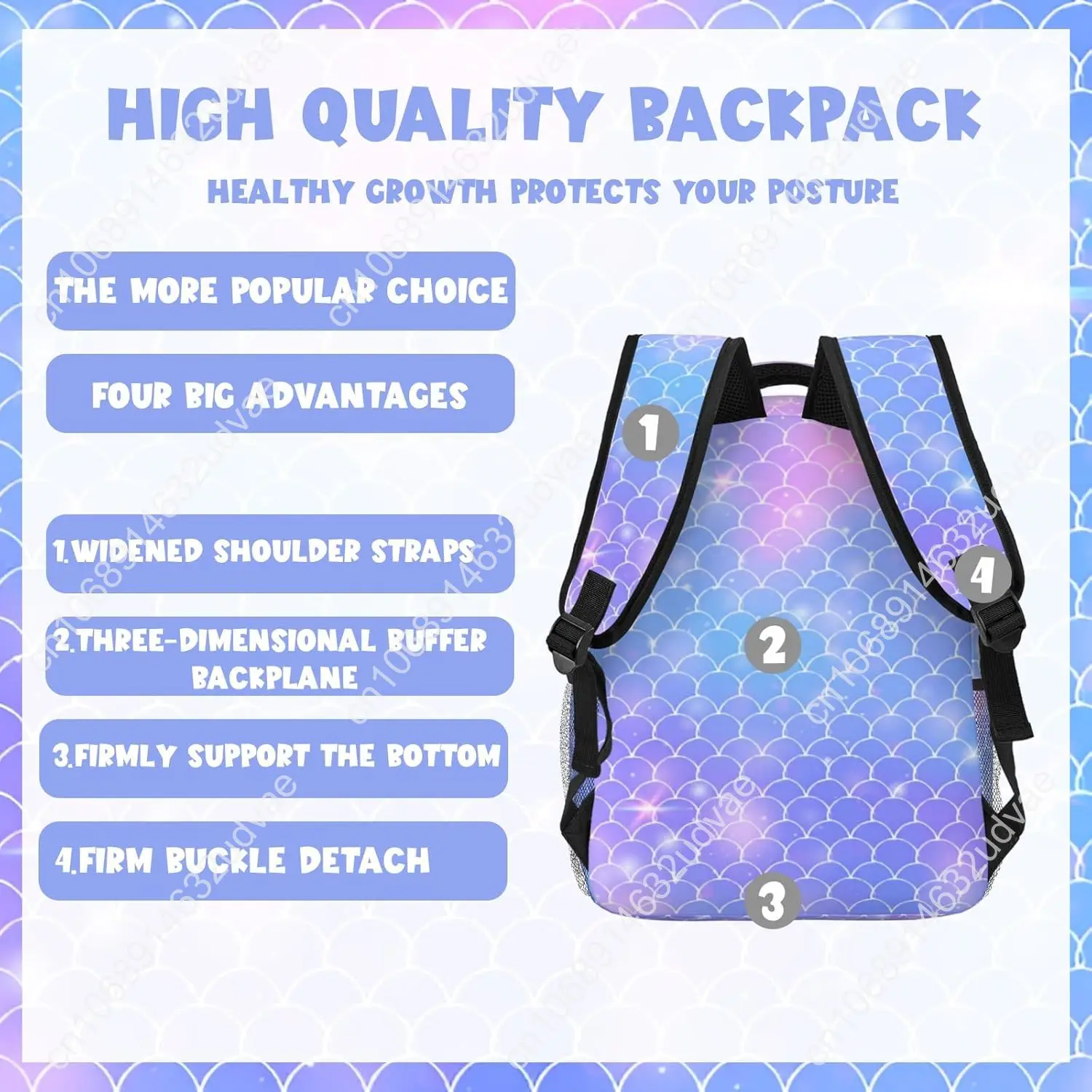 Personalized Backpack for Girls Boys, Custom Backpacks with Name for Kids, Customized Fish Scales School Bookbag for Back to Sch