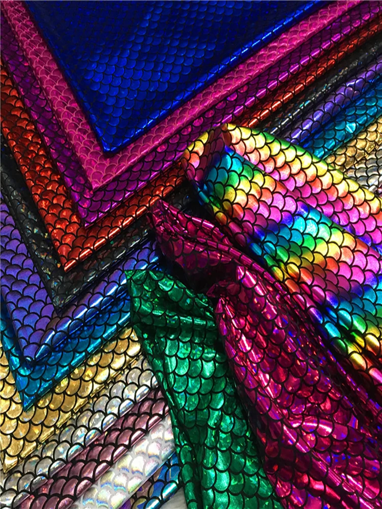 Fish Scale Spandex Bronzing Fabric Elastic Laser Magic Color for Wedding Dance Stage Performance Costume Fabric by Meters