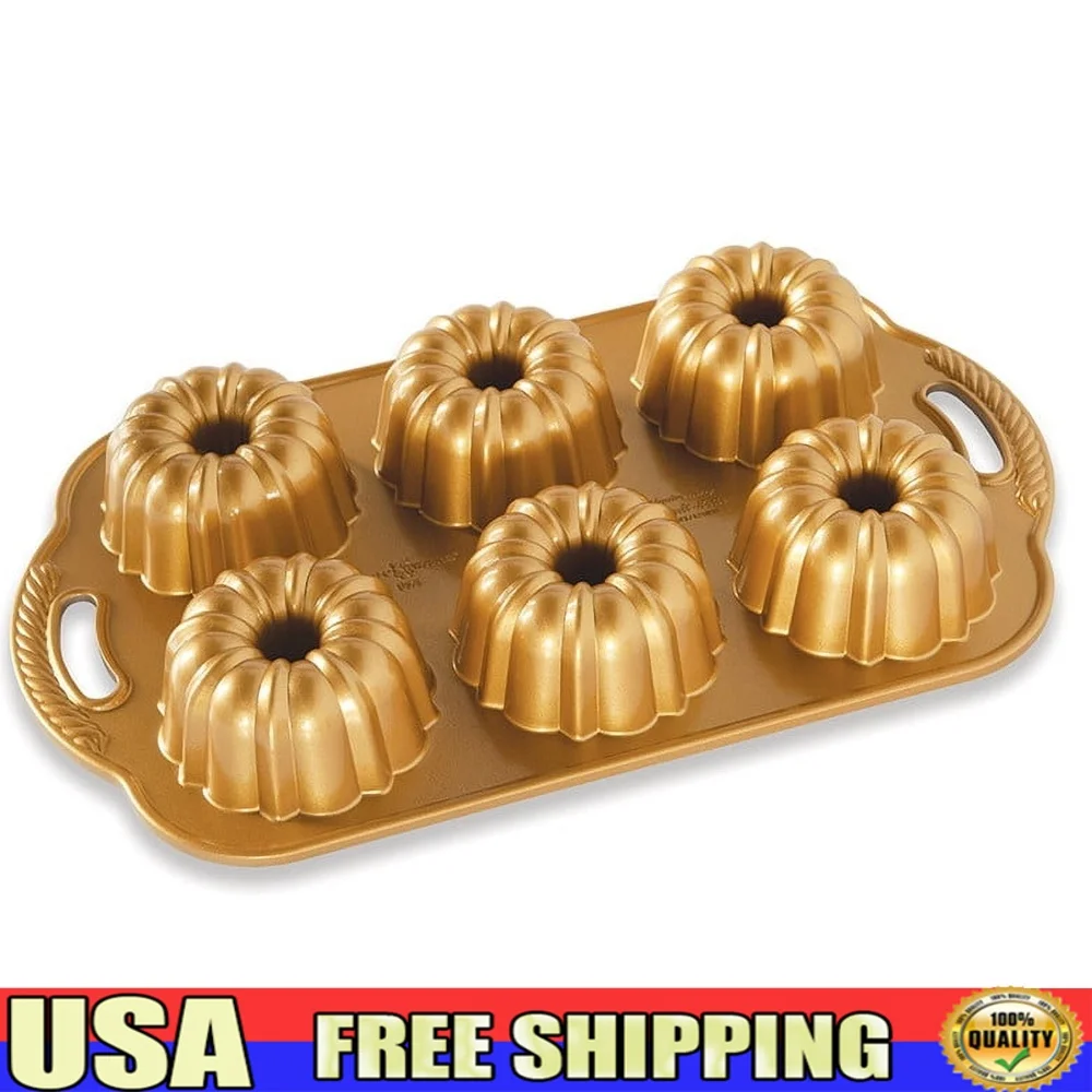 

Miniature Bundt Cake Pan Cast Aluminum Nonstick Bakeware 6 Cup Capacity Easy Release Perfect Entertaining Kitchen Baking Tool