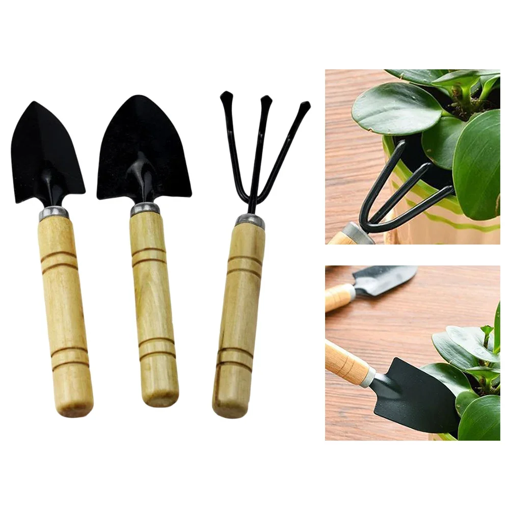 Outils à main de jardin avec manche en bois, outils de jardinage, tâches de jardinage, repiquage de fleurs, pelle en fer, abattage du sol, 3 pièces