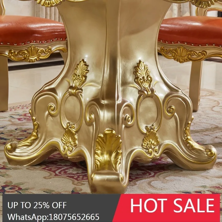 SGF European Style Marble Dining Table and Chair Set Luxury Carved Round Table with Turntable