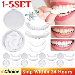 1-5Set Upper Lower Temporary Fit Fake Teeth Cosmetic Denture Smile Veneers False Teeth Brace Cover Upper False Tooth Cover Snap