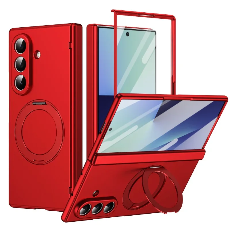 For Samsung Z Fold 8 Ultra Tempered Glass Film Case 360° Rotatable Ring Holder Magnetic Wireless Charging Shockproof Cover