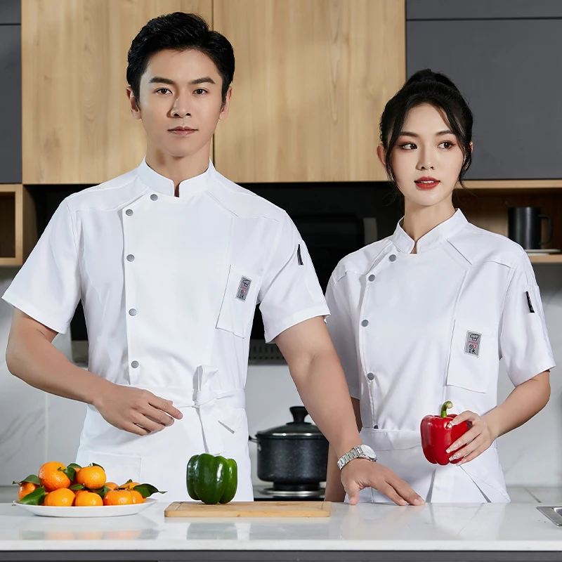 Летняя рубашка для мужчин и женщин, пищевая одежда для сервиса, комбинезон для ресторана, отеля, куртка шеф-повара, форма с короткими рукавами для приготовления пиццы, кухни
