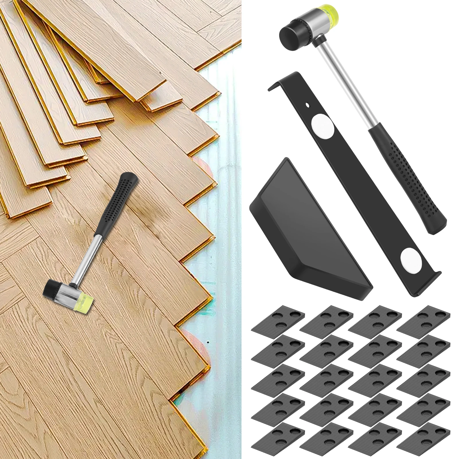 

23 шт. комплект для установки деревянного пола, полный инструмент для ламината, инструмент для деревянного пола с двусторонним молотком, сверхмощный инструмент для вытягивания