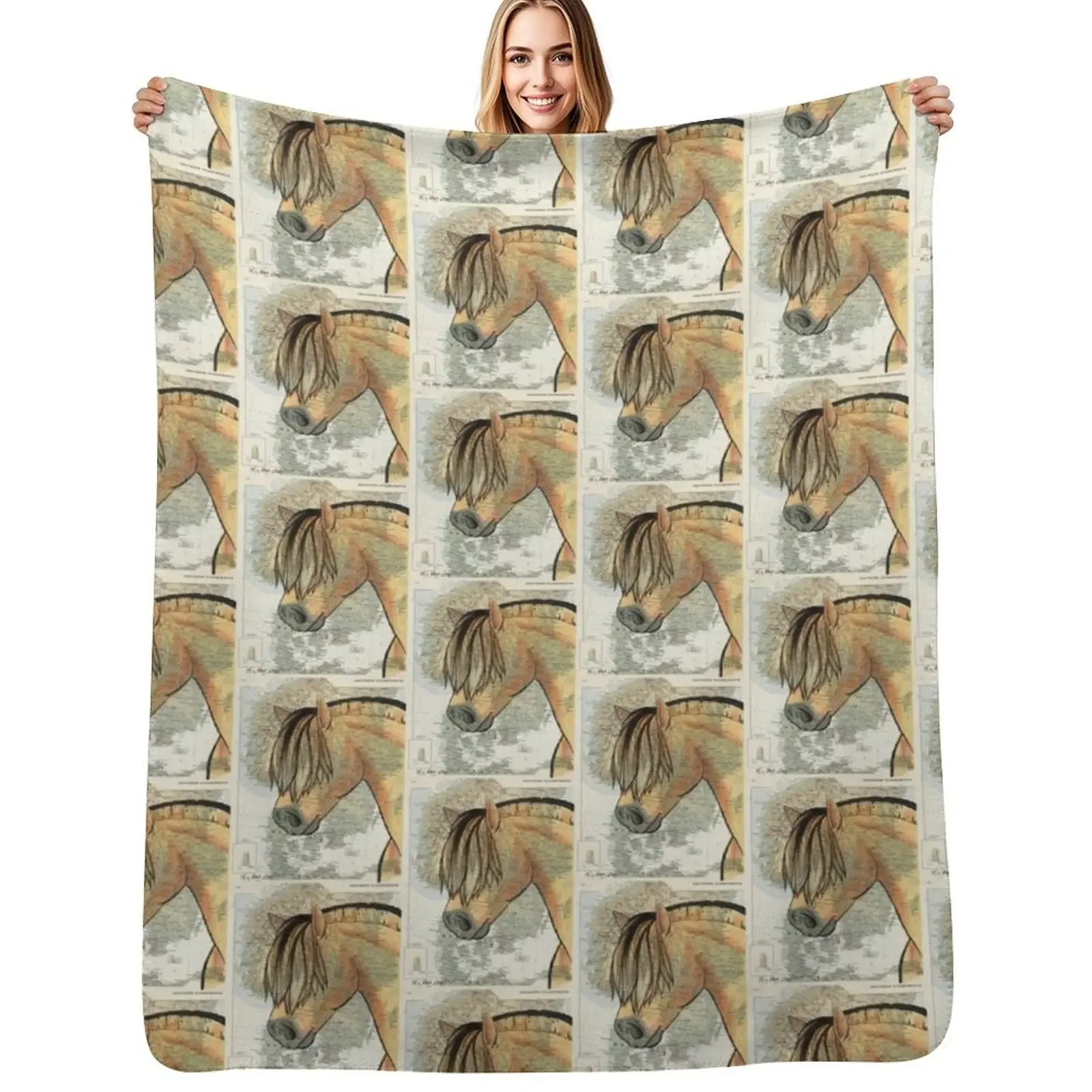 

Fjord Horse on Map Throw Blanket Beach Camping Thermal Polar Blanket