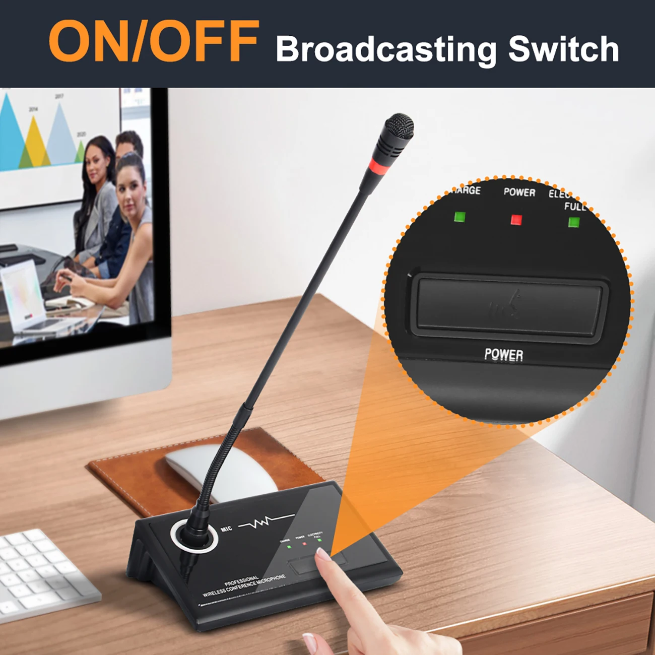 ميكروفون مؤتمر Gooseneck مع جهاز استقبال قابل لإعادة الشحن، ميكروفون لاسلكي مزدوج للمؤتمرات Uhf #4